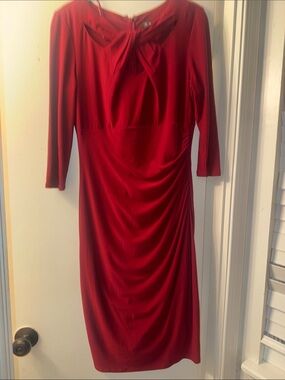 INC International Concepts Red Twist-Neck Midi Sheath Dress